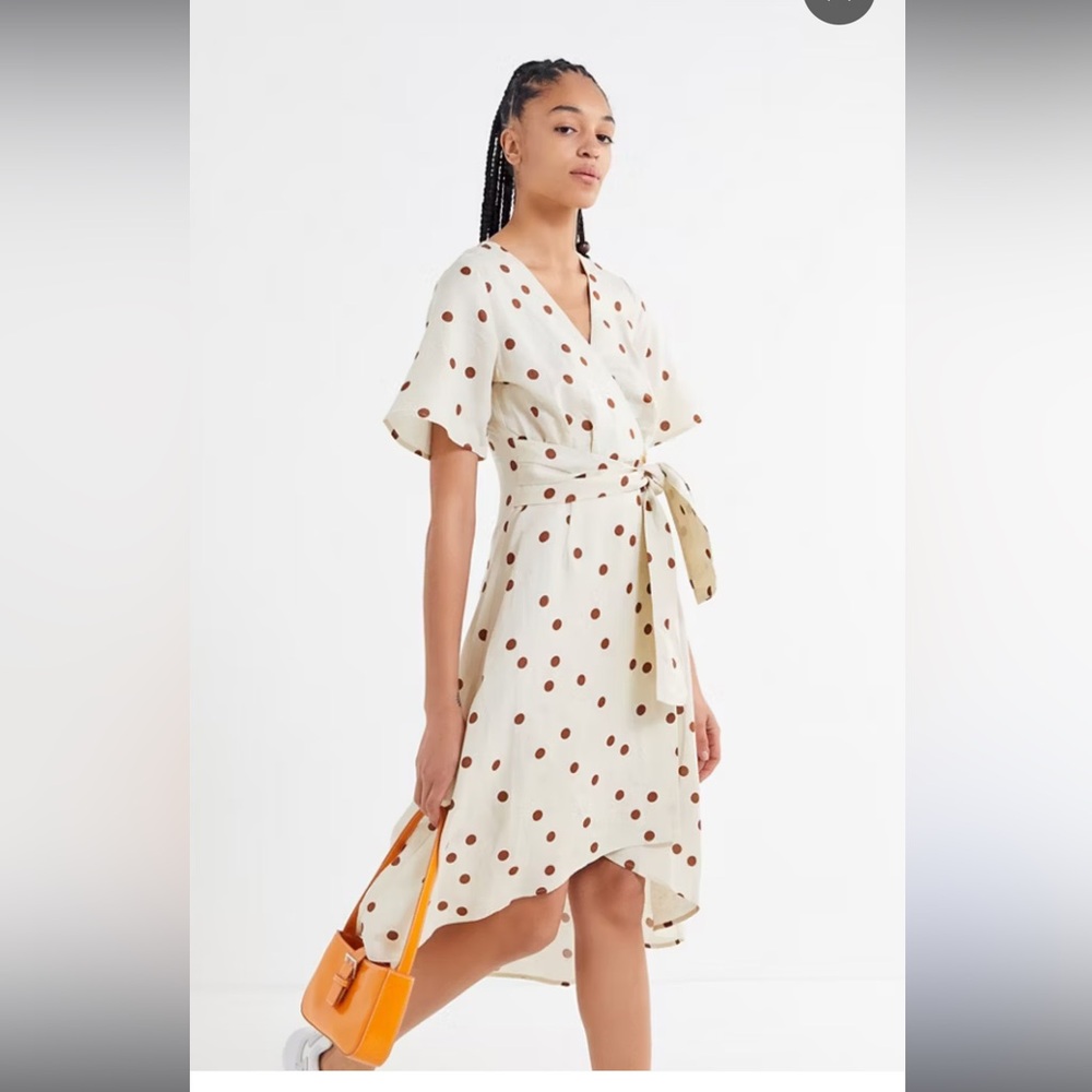 Moon River Linen  High Low Dress with Red Polka Dots